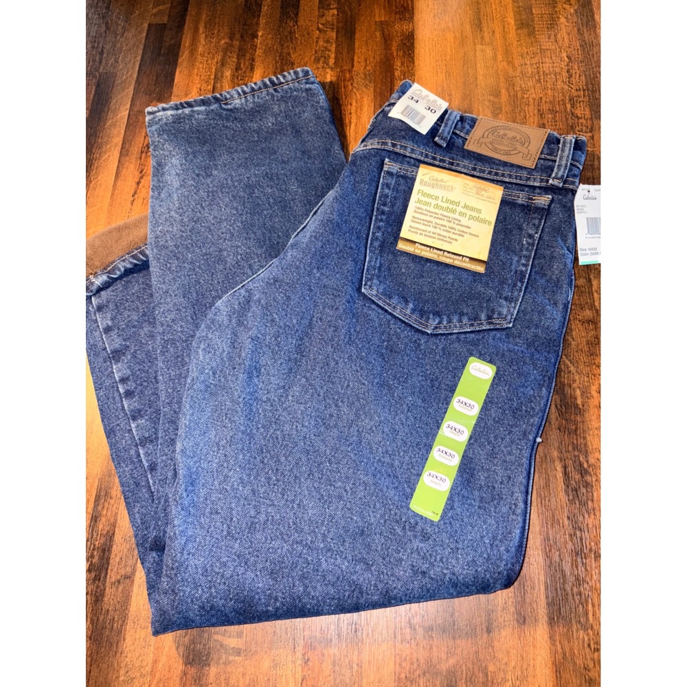 Cabelas Roughneck Fleece Lined Relaxed Fit Jeans Mens 34x30 Dark Stone New‎